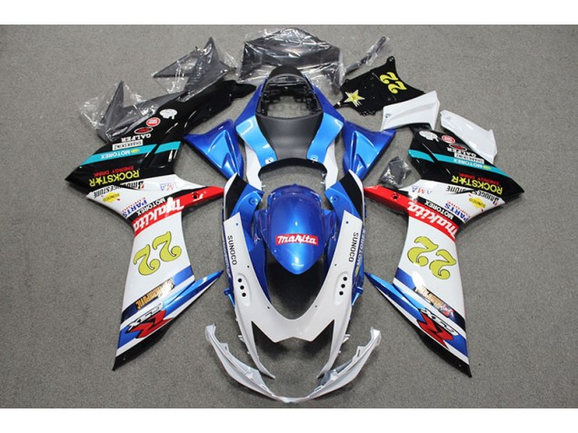 Blau Weiß Rot Rockstar 22 Suzuki GSXR 600 K11 2011-2024 Motorrad Verkleidungen Blau Weiß Rot Rockstar 22 Suzuki GSXR 600 K11 2011-2024 Motorrad Verkleidungen
