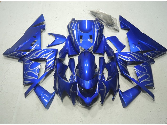 Blau Weiße Flamme Kawasaki ZX10R 2003-2005 Motorrad Verkleidungen Blau Weiße Flamme Kawasaki ZX10R 2003-2005 Motorrad Verkleidungen