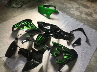 Glänzend Schwarze Grüne Flamme Kawasaki ZX9R 2000-2001 Motorrad Verkleidungen