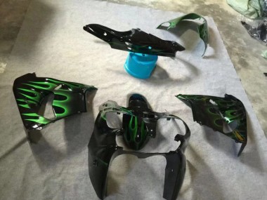 Glänzend Schwarze Grüne Flamme Kawasaki ZX9R 2002-2003 Motorrad Verkleidungen