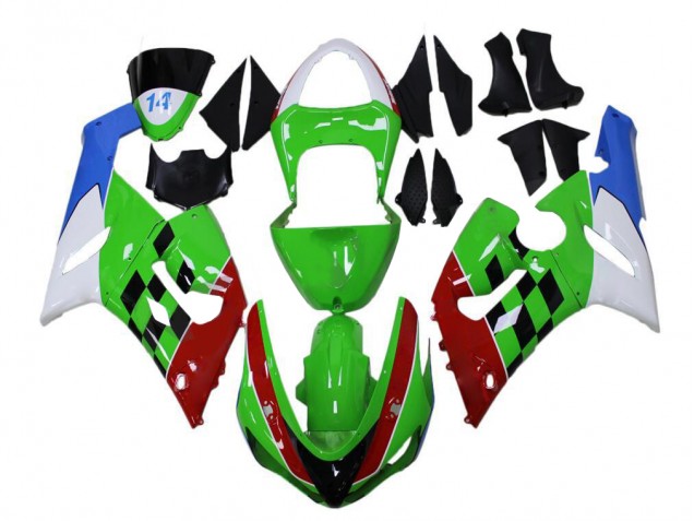 Grün Rot Weiß Blau Kawasaki ZX6R 2005-2006 Motorrad Verkleidungen Grün Rot Weiß Blau Kawasaki ZX6R 2005-2006 Motorrad Verkleidungen