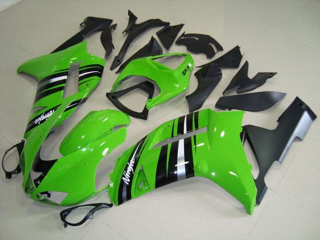 Grüne und silberne Streifen Kawasaki ZX6R 2007-2008 Motorrad Verkleidungen Grüne und silberne Streifen Kawasaki ZX6R 2007-2008 Motorrad Verkleidungen