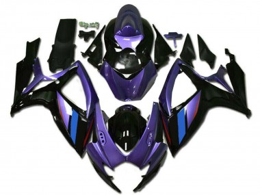 Billige Suzuki GSXR 600/750 Motorrad Verkleidung 2006-2007 - Lila Blau Glanzendes Schwarz Streifen