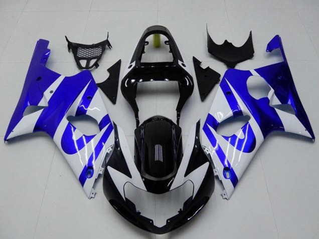 Billige Suzuki GSXR 1000 Motorrad Verkleidung 2000-2002 - Weiss Blau Glanzendes Schwarz