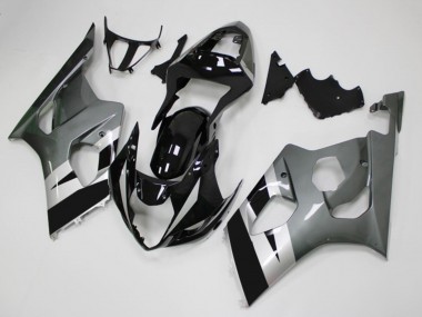 Billige Suzuki GSXR 1000 Motorrad Verkleidung 2003-2004 - Glanzendes Schwarz Silber Grau