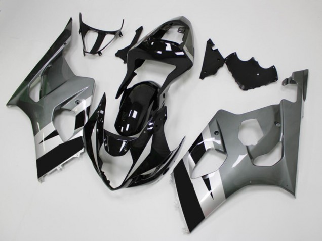 Billige Suzuki GSXR 1000 Motorrad Verkleidung 2003-2004 - Glanzendes Schwarz Silber Grau