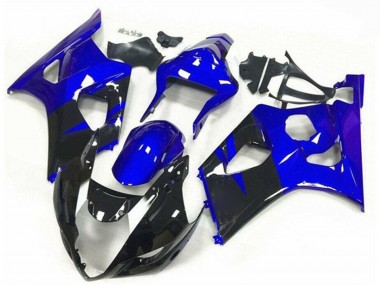 Billige Suzuki GSXR 1000 Motorrad Verkleidung 2003-2004 - Blau Glanzendes Schwarz Streifen