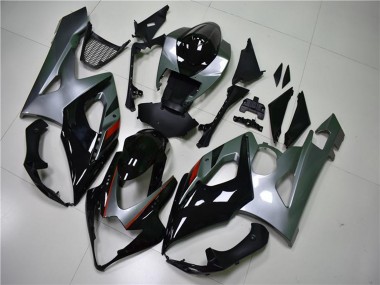 Billige Suzuki GSXR 1000 Motorrad Verkleidung 2005-2006 - Glanzendes Schwarz Silber
