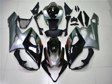 Billige Suzuki GSXR 1000 Motorrad Verkleidung 2005-2006 - Glanzendes Schwarz Silber
