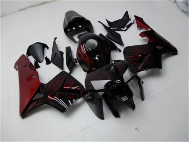 Billige Honda CBR600RR Motorrad Verkleidung Kit 2005-2006 - Glanzendes Schwarz Rot Flamme