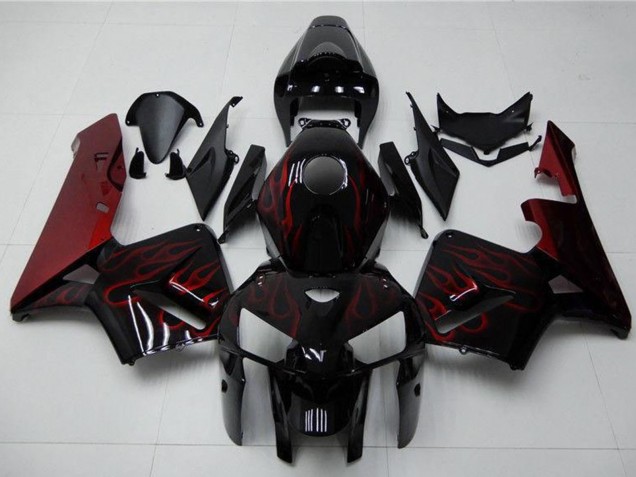 Billige Honda CBR600RR Motorrad Verkleidung Kit 2005-2006 - Glanzendes Schwarz Rot Flamme
