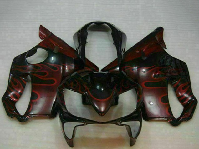 Billige Honda CBR600 F4i Motorrad Verkleidung 2004-2007 - Glanzendes Schwarz Rot Flamme