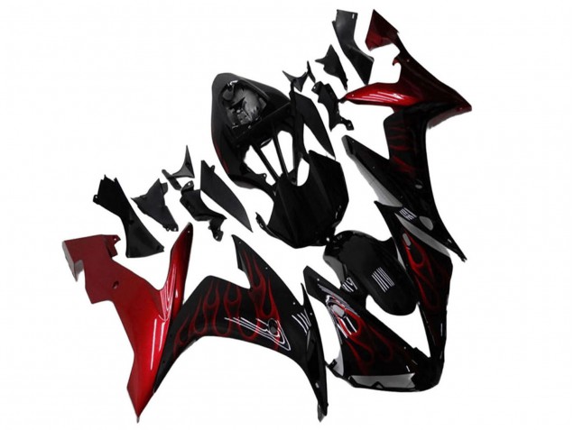 Billige Yamaha YZF R1 Motorrad Verkleidung 2004-2006 - Glanzendes Schwarz Rot Flamme
