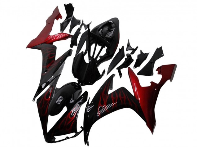 Billige Yamaha YZF R1 Motorrad Verkleidung 2004-2006 - Glanzendes Schwarz Rot Flamme