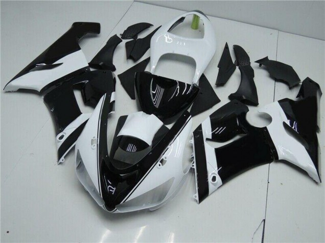 Billige Kawasaki ZX6R Motorrad Verkleidung 2005-2006 - Weiss Glanzendes Schwarz