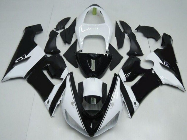 Billige Kawasaki ZX6R Motorrad Verkleidung 2005-2006 - Weiss Glanzendes Schwarz