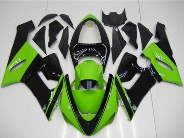 Billige Kawasaki ZX6R Motorrad Verkleidung 2005-2006 - Grun Glanzendes Schwarz