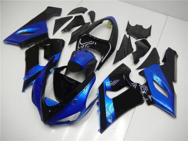 Billige Kawasaki ZX6R Motorrad Verkleidung Kit 2005-2006 - Blau Glanzendes Schwarz
