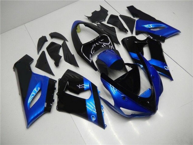 Billige Kawasaki ZX6R Motorrad Verkleidung Kit 2005-2006 - Blau Glanzendes Schwarz