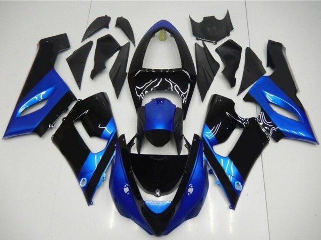 Billige Kawasaki ZX6R Motorrad Verkleidung Kit 2005-2006 - Blau Glanzendes Schwarz
