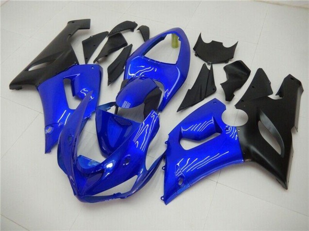 Billige Kawasaki ZX6R Motorrad Verkleidung 2005-2006 - Blau Matt Schwarz