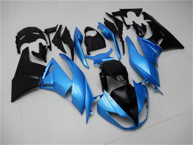 Billige Kawasaki ZX6R Motorrad Verkleidung 2009-2012 - Hellblau Glanzendes Schwarz