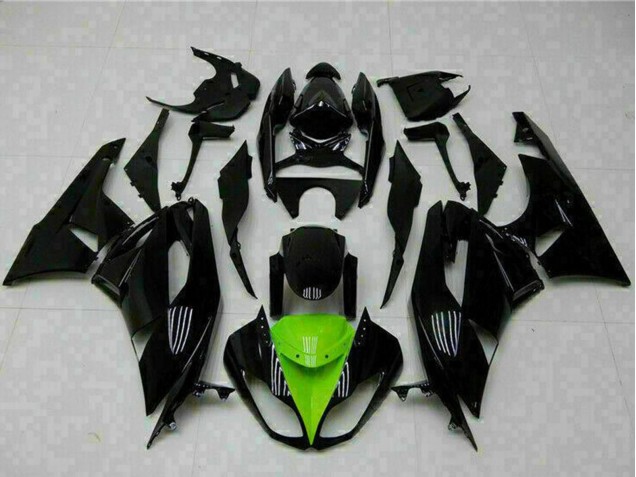 Billige Kawasaki ZX6R Motorrad Verkleidung 2009-2012 - Glanzendes Schwarz Grun