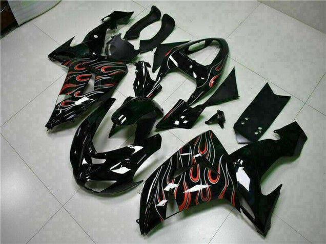 Billige Kawasaki ZX10R Motorrad Verkleidung Kit 2006-2007 - Glanzendes Schwarz Rot Flamme
