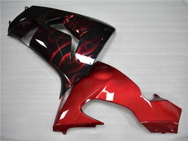 Billige Kawasaki ZX10R Motorrad Verkleidung 2006-2007 - Glanzendes Schwarz Rot Flamme