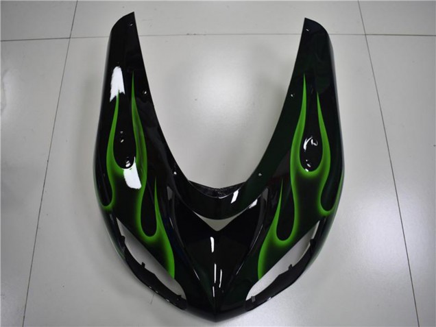 Billige Kawasaki ZX10R Motorrad Verkleidung 2006-2007 - Glanzendes Schwarz Grun Flamme