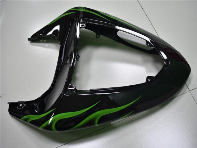 Billige Kawasaki ZX10R Motorrad Verkleidung 2006-2007 - Glanzendes Schwarz Grun Flamme
