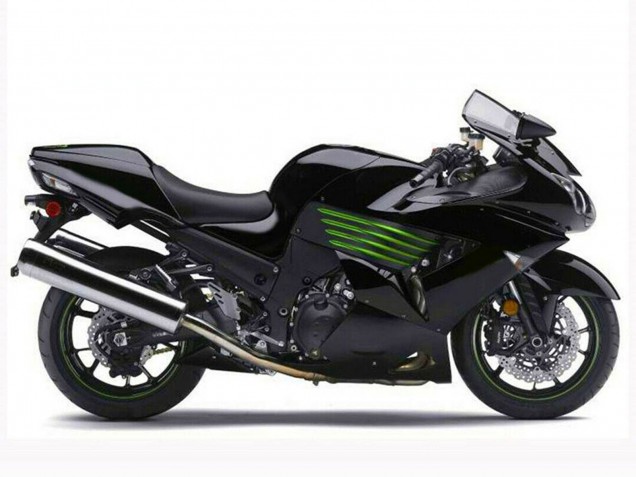 Billige Kawasaki ZX14R ZZR1400 Motorrad Verkleidung 2006-2011 - Glanzendes Schwarz Grun