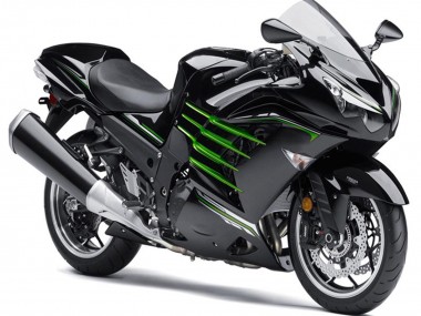 Billige Kawasaki ZX14R ZZR1400 Motorrad Verkleidung 2012-2024 - Glanzendes Schwarz Matt Schwarz Grun