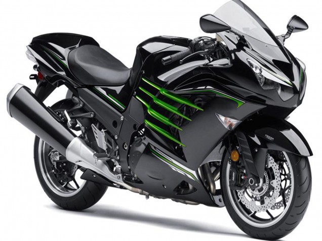 Billige Kawasaki ZX14R ZZR1400 Motorrad Verkleidung 2012-2024 - Glanzendes Schwarz Matt Schwarz Grun