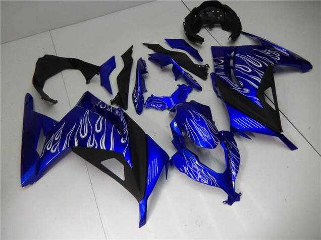 Billige Kawasaki Ninja 300 EX300R Motorrad Verkleidung 2013-2024 - Blau Schwarz Weiss Flamme