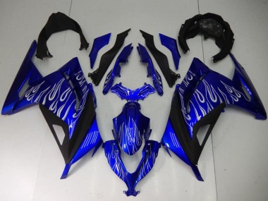 Billige Kawasaki Ninja 300 EX300R Motorrad Verkleidung 2013-2024 - Blau Schwarz Weiss Flamme