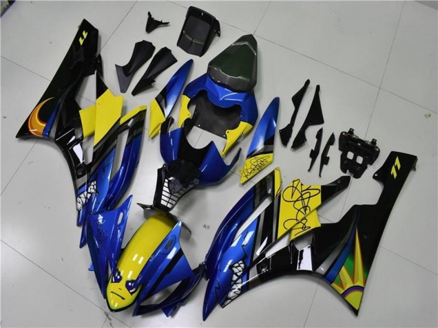 Billige Yamaha YZF R6 Motorrad Verkleidung 2006-2007 - Blau Gelb Glanzendes Schwarz Hai