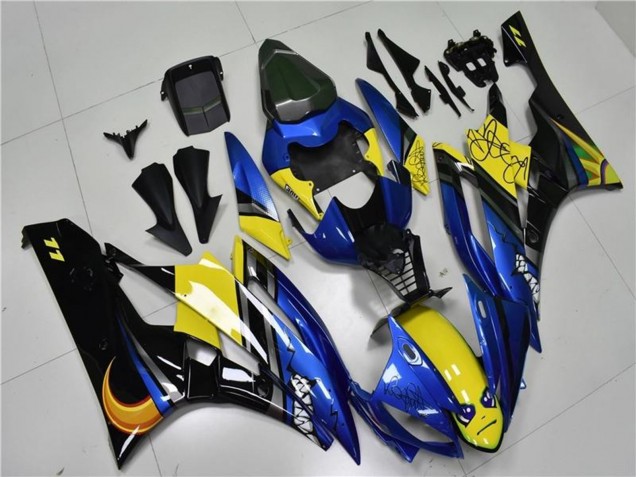 Billige Yamaha YZF R6 Motorrad Verkleidung 2006-2007 - Blau Gelb Glanzendes Schwarz Hai