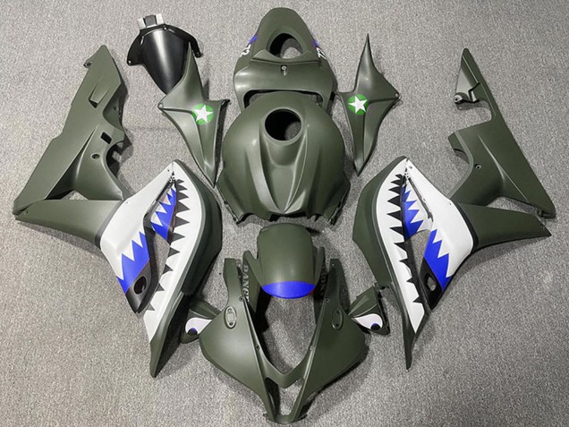 Billige Honda CBR600RR Motorrad Verkleidung 2007-2008 - Armee Grun Weiss Blau Hai