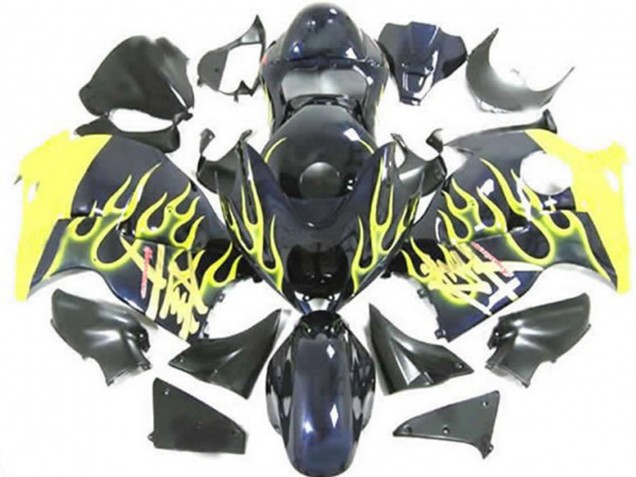 Billige Suzuki GSXR 1300 Motorrad Verkleidung 1996-2007 - Glanzendes Schwarz Gelb Flamme