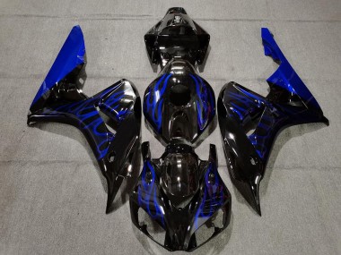 Billige Honda CBR1000RR Motorrad Verkleidung 2006-2007 - Glanzendes Schwarz Blau Flamme