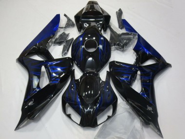 Billige Honda CBR1000RR Motorrad Verkleidung 2006-2007 - Glanzendes Schwarz Blau Flamme