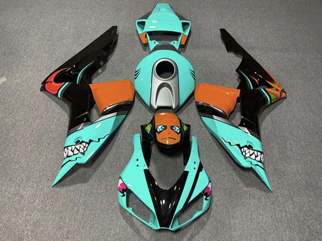 Billige Honda CBR1000RR Motorrad Verkleidung 2006-2007 - Cyan Blau Orange Glanzendes Schwarz Hai