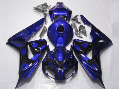 Billige Honda CBR1000RR Motorrad Verkleidung 2006-2007 - Blau Glanzendes Schwarz Flamme