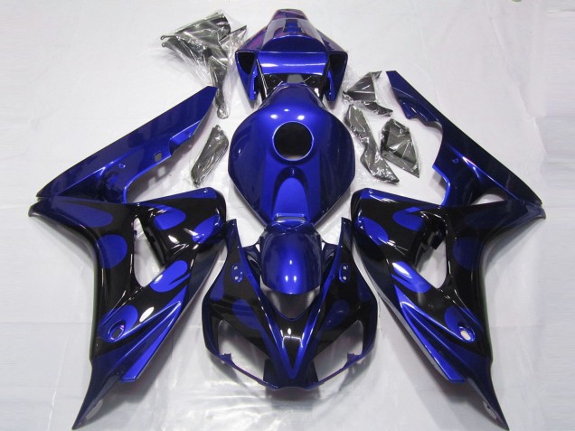 Billige Honda CBR1000RR Motorrad Verkleidung 2006-2007 - Blau Glanzendes Schwarz Flamme