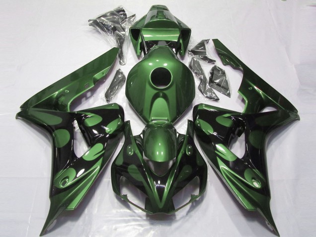 Billige Honda CBR1000RR Motorrad Verkleidung 2006-2007 - Grun Glanzendes Schwarz Flamme