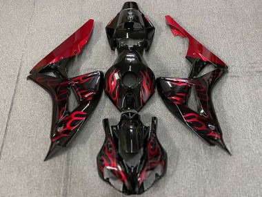Billige Honda CBR1000RR Motorrad Verkleidung 2006-2007 - Glanzendes Schwarz Rot Flamme