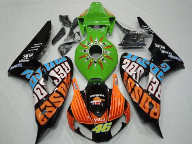 Billige Honda CBR1000RR Motorrad Verkleidung 2006-2007 - Grun Orange Blau Glanzendes Schwarz Rossi 46