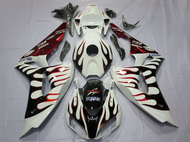 Billige Honda CBR1000RR Motorrad Verkleidung 2006-2007 - Weiss Rot Glanzendes Schwarz Flamme