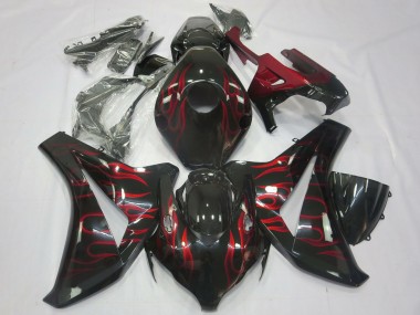 Billige Honda CBR1000RR Motorrad Verkleidung 2008-2011 - Glanzendes Schwarz Rot Flamme